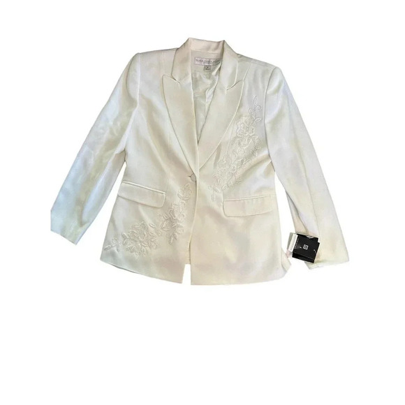 NWT‎ Valerie Stevens Evening Women's White One Button Embroidered Jacket Size 8P - Picture 1 of 13